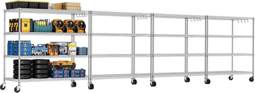 Miniatura 13 de PrimeZone Estantería de alambre de 74 pulgadas de alto, 1250 libras, estantes de almacenamiento de 5 niveles con ruedas, certificado NSF, estante