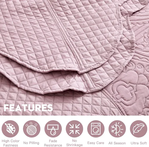 Miniatura 6 de HZ & HY Colcha tamaño King extragrande, juego de ropa de cama ultrasónica, edredón ligero y delgado, reversible, 5 piezas, 100% microfibra, Mauve 3