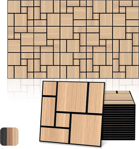 Miniatura 12 de Mollywell Paneles acústicos, decoración de grano de madera de PVC, azulejos de pared con patrón tallado de 12 x 12 pulgadas, autoadhesivos