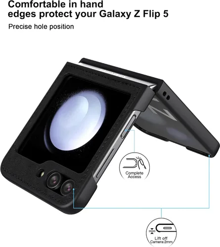Miniatura 2 de Foluu para Samsung Galaxy Z Flip 5 5G Funda, Funda de Cuero, Cuero PU + Carcasa Rígida de PC Ultra Delgada Slim Duradera Funda Protectora
