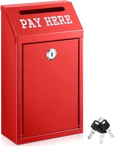Miniatura 25 de Yaocom Caja fuerte de dinero para recolección de dinero, caja de donación de metal con cerradura para montaje en pared preperforado, buzón de Negro