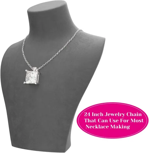 Miniatura 6 de selizo Paquete de 30 cadenas para hacer joyas, cadenas de collar chapadas en plata a granel para hacer collares, joyas, 0.047 in (24 pulgadas)