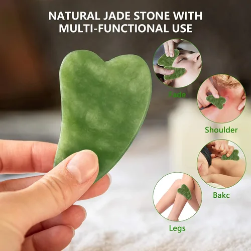 Miniatura 3 de Deciniee Juego de rodillo de jade y gua Sha - Masajador facial de belleza y herramienta Guasha para ojos, cuello, cuerpo - 2 en 1 herramientas