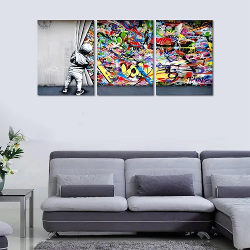 Miniatura 2 de 3 Piezas de Arte de Pared Banksy en Lienzo, Póster de Graffiti, Decoración de Pared con Citas Inspiradoras, Nunca Te Rindas, Obras de Arte para Sala