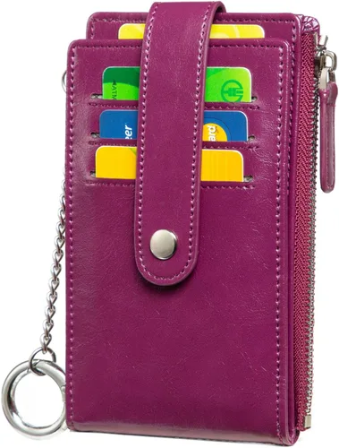 Miniatura 8 de Huztencor Tarjetero de crédito para mujer, cartera pequeña RFID para mujer, delgada, funda para tarjetas con cremallera múltiple con llavero