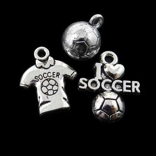 Miniatura 4 de Honbay 60 dijes deportivos de bola de aleación, dijes de fútbol con texto en inglés "I Love Soccer Soccer Jersey", colección de dijes deportivos