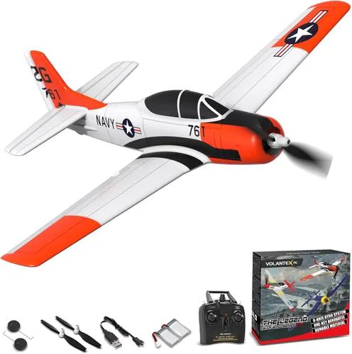 VOLANTEXRC Avión RC para principiantes, Avión RC WWII de 4 canales T28 Trojan con ailerón, Avión de control remoto de 2.4Ghz con sistema de