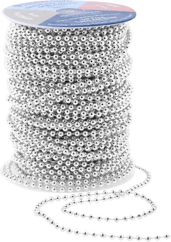Miniatura 3 de Mandala Crafts Rollo de cadena de perlas de plata metálica de 0.157 pulgadas (0.157 in) – 44 yardas para decoración de bodas, arreglos florales