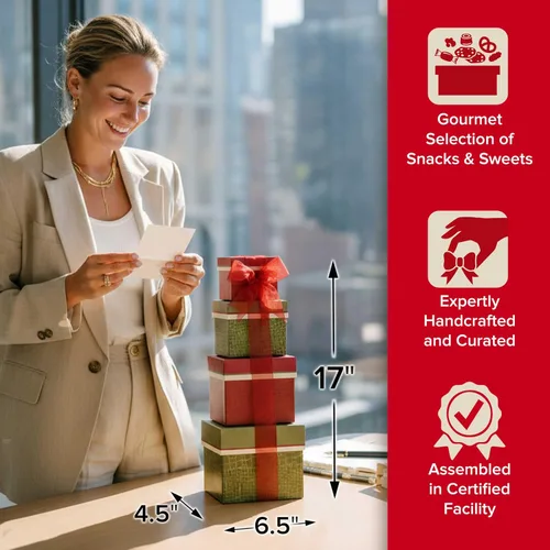 Miniatura 7 de Caja de regalo con forma de torre de snacks gourmet para mujeres, hombres, familias, universidad – Apreciación, agradecimiento, felicitaciones