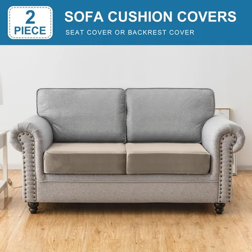 Miniatura 3 de Funda para sofá, funda de cojín de terciopelo elástico de 2 piezas, funda elástica lavable para asiento o respaldo, fundas de asiento de sofá