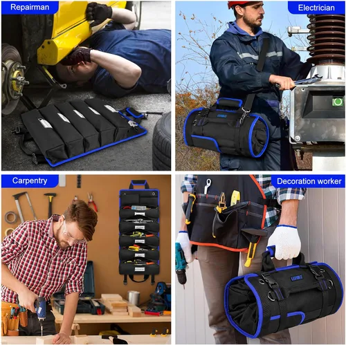 Miniatura 7 de Bolsa de herramientas, organizador grande de herramientas enrollable, bolsa de almacenamiento de rollo de herramientas de 13 bolsillos, bolsa