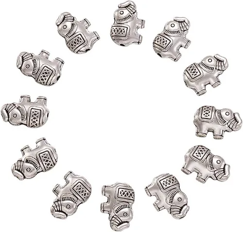 Miniatura 6 de FASHEWELRY Cuentas espaciadoras de forma animal de metal tibetano Elefante de plata antigua