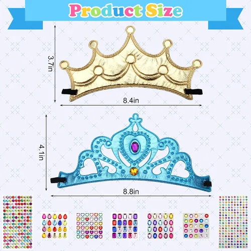 Miniatura 2 de Paquetes de 23/24 Coronas y Tiaras de Princesa de Espuma, Kit de Manualidades para Sombreros de Fiesta de Cumpleaños con Adhesivo de Diamante
