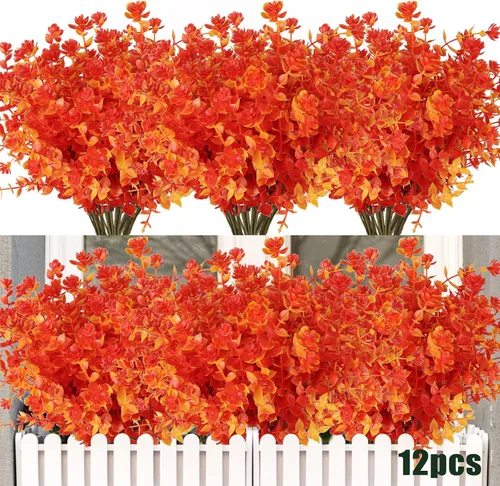 Miniatura 21 de RECUTMS - Flores artificiales, plantas artificiales, resisten los rayos ultravioleta, arbustos sintéticos, para interior y exterior, maceta