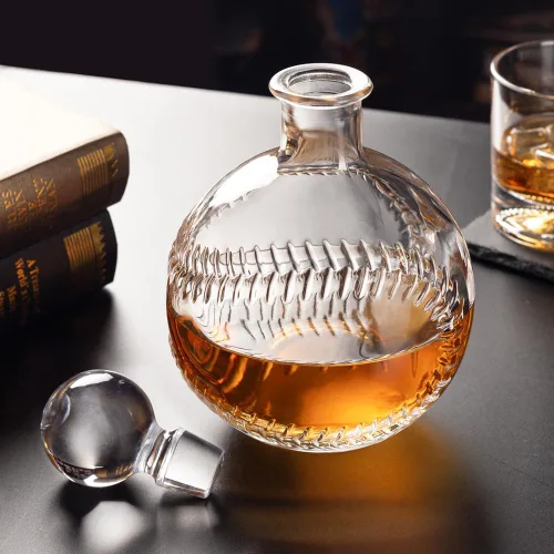 Miniatura 5 de Decantador de whisky de béisbol con tapón de vidrio de 33.8 oz/33.8 fl oz, decantador redondo para whisky, bourbon, brandy, licor y ron para papá