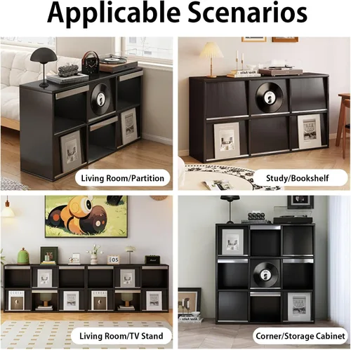 Miniatura 5 de Armario de almacenamiento de discos, soporte para tocadiscos, soporte para tocadiscos con capacidad para más de 200 + de fácil montaje, mesa
