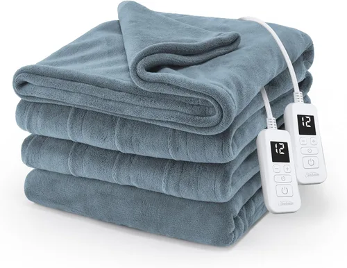 Sunbeam Manta eléctrica de microfelpa calefactada Royal Luxe, 12 ajustes de calor, apagado automático de 12 horas, calentamiento rápido, cálida y