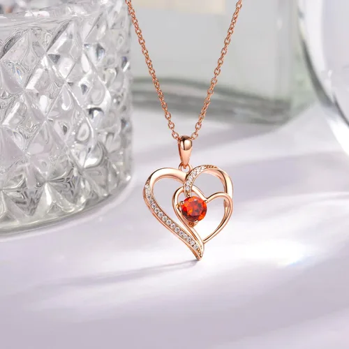 Miniatura 3 de Collar de corazón para mujer, oro de 18 quilates sobre plata de ley 925, collar para mujer con una piedra natal de piedras preciosas, cumpleaños