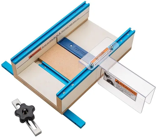 Miniatura 2 de Rockler Trineo de Corte Transversal para Piezas Pequeñas - Kit de Trineo para Sierra de Mesa Incluye Protector de Hoja, Tope de Riel de Inglete