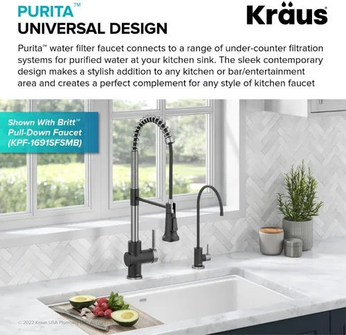 Miniatura 2 de KRAUS® Purita™ Grifo de filtro de agua potable de una sola manija para ósmosis inversa o sistema de filtración de agua en acero inoxidable sin Acero