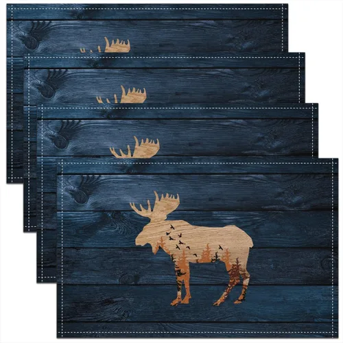 Miniatura 21 de Lodge - Juego de 4 manteles individuales de cabina con diseño de silueta de pino y oso gris, tapetes de cocina para mesa de comedor, animales