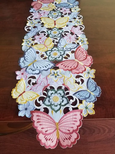 Miniatura 3 de Camino de mesa de Pascua, bordado de primavera, con apliques de mariposa, ropa de mesa floral, decoración de mesa de comedor, decoración de mesa