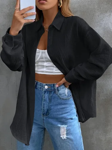 Miniatura 3 de MakeMeChic - Camisas de gran tamaño con botones para mujer, blusa con botones y cuello