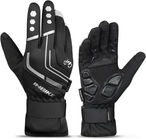 INBIKE Guantes de ciclismo para hombres invierno a prueba de viento reflexivo almohadillas de gel térmico pantalla táctil