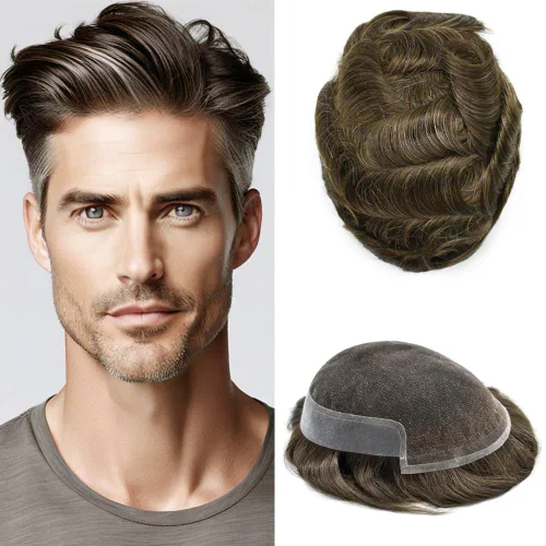 Miniatura 14 de FACE MIRACLE - Tupé frontal de encaje francés para hombres, sistema de reemplazo de cabello humano de encaje con pieza de pelo de poliuretano