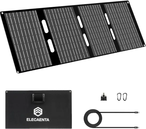 ELECAENTA Panel solar de 40 W, USB C, salida USB A y CC de 18 V, impermeable IP68, cargador solar ETFE portátil plegable compatible con iPhone,