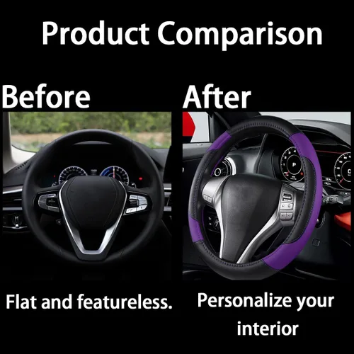 Miniatura 5 de BELOMI Funda de cuero para volante de automóvil, universal de 15 pulgadas para automóvil, camión, SUV, antideslizante y transpirable, diseño