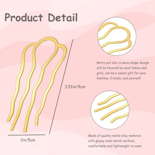 Miniatura 3 de 8 accesorios metálicos para el cabello, clips para tenedores, peines laterales, varillas en forma de U de 4 puntas para recoger, moños y peinados