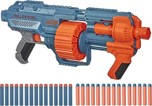 NERF Elite 2.0 Shockwave RD-15 Blaster, 30 dardos, tambor giratorio de 15 dardos, juguete al aire libre para niños de 8 años en adelante