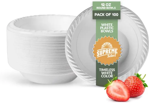Miniatura 6 de Cuencos de plástico desechables blancos [Paquete de 100 5 onzas] – aptos para microondas, cuencos resistentes para sopa/ensalada/postre/helado