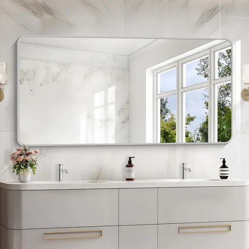 Miniatura 10 de Espejo de baño de 18 x 24 pulgadas con marco de metal negro rectangular, espejo de tocador rectangular de esquinas redondeadas, espejo de pared