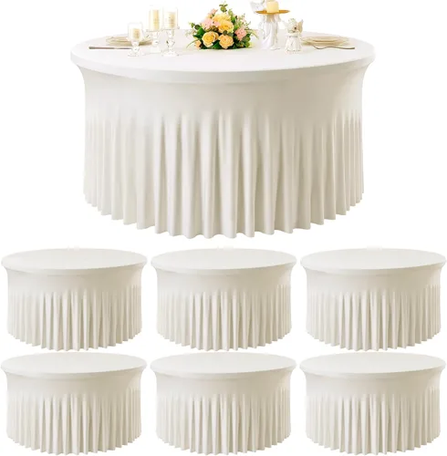 Miniatura 43 de Paquete de 6 manteles redondos de elastano azul bebé para mesa de 60 pulgadas, manteles elásticos de 120 pulgadas ajustables de 5 pies, manteles
