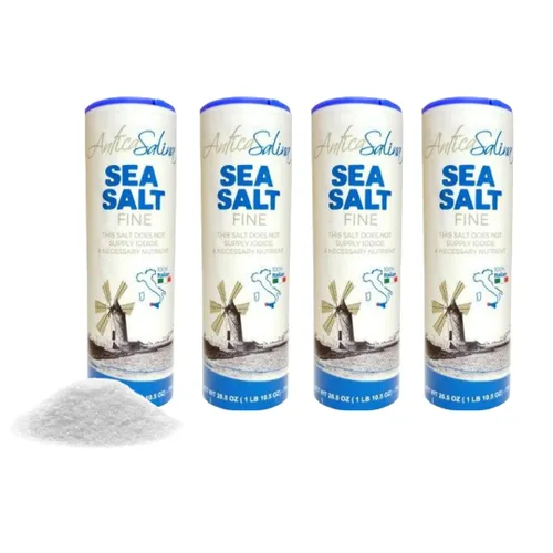 Sal marina fina | Antica Salina de Trapani, Sicilia | Todo natural, gourmet, sin blanquear, Kosher | 26.5oz (750g) | Paquete de 4