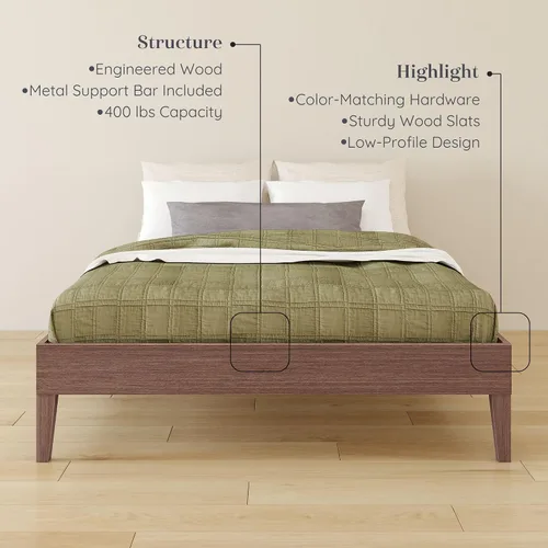 Miniatura 3 de Grain & Grove Cama con plataforma Bear (matrimonial), roble en relieve marrón oscuro