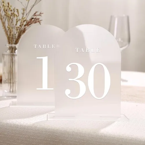 Miniatura 11 de UNIQOOO Números de mesa de arco esmerilado para boda 1-15 con soportes, lámina de oro impresa en acrílico de 5x7, signos de exhibición y soportes