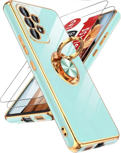 Miniatura 76 de LeYi Funda para Samsung Galaxy S22 Ultra con soporte de anillo giratorio de 360°, soporte magnético, chapado en oro rosa, borde protector para Negro