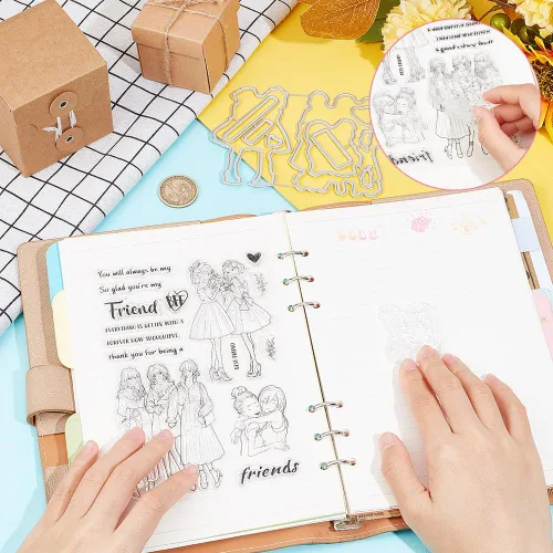 Miniatura 3 de INFUNLY Sellos y Troqueles de Mejores Amigas para Hacer Tarjetas Sentimiento Sellos Transparentes DIY Troqueles de Metal Hermosas Amigas Sello