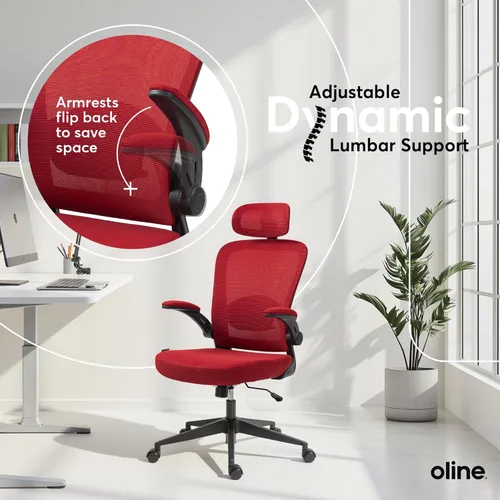 Miniatura 6 de Silla ErgoAir Oline ergonómica de oficina – Soporte lumbar ajustable, reposabrazos abatibles, silla de escritorio de malla para computadora, silla