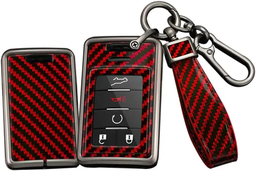 Miniatura 9 de SANRILY Funda de fibra de carbono con patrón de 4/5/6 botones, para Cadillac SRX ATS ELR XTS DTS ELR sin llave con llavero negro