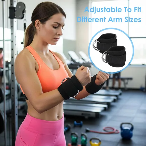 Miniatura 6 de 2 correas de levantamiento de pesas con anillo D, muñequeras ajustables para gimnasio, soporte de muñeca acolchado, accesorios para máquina