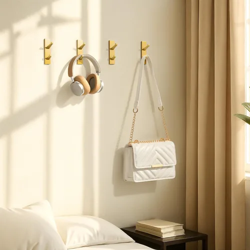Miniatura 4 de susswiff Ganchos de Pared Dorados para Abrigo y Toalla: Colgador Adhesivo para Puerta de 5.9 kg, Paquete de 4
