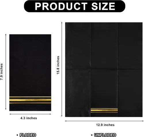 Miniatura 2 de 200 Servilletas de Papel con Ribete Dorado Negras Elegantes Servilletas de Cena, Servilletas de Invitados de 3 Capas con Papel Dorado Desechables
