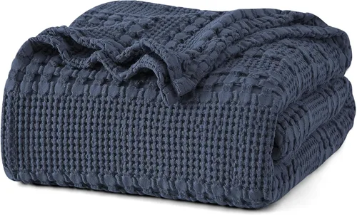 Miniatura 30 de PHF - Manta tejida de punto gofre 100% algodón, suave, ligera, transpirable, acogedora, de verano, para sofá y cama, tejida, estética, decoración