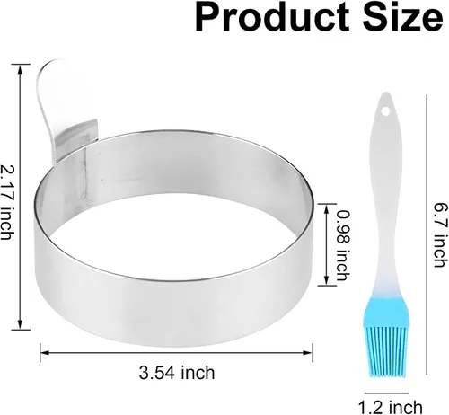 Miniatura 2 de Juego de 4 anillos de huevo antiadherentes de 3.5 pulgadas, construcción de acero inoxidable con mango estilo pestaña incorporada 4pcs 3.5inch