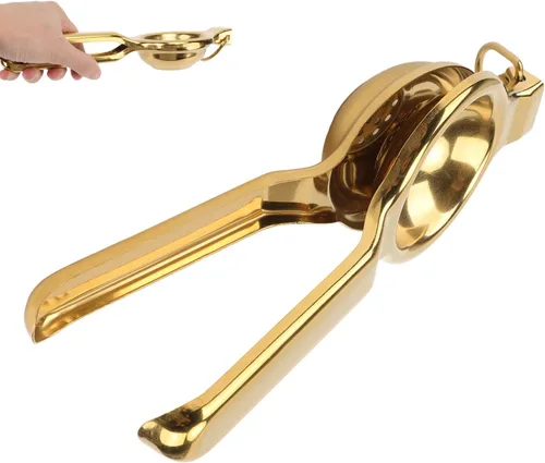 Miniatura 6 de Exprimidor de limón de acero inoxidable, exprimidor ergonómico de mano con mango ultralargo y elevación para la cocina (dorado)