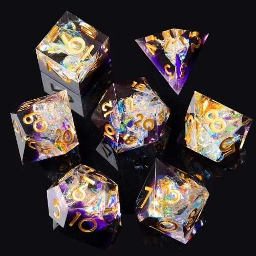Miniatura 28 de Juego de dados DND de borde afilado de 8 piezas (extra D20) para Calabozos y Dragones – 2 D20 D4 D6 D8 D10 D12 D10% – Dados de resina poliédrica